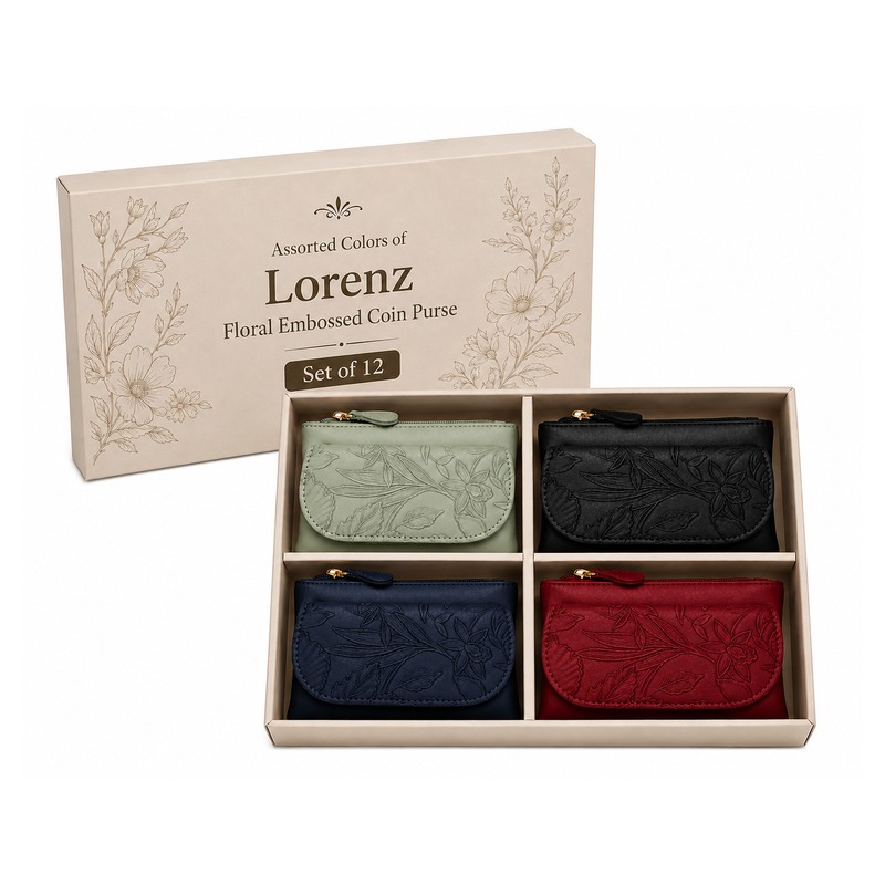 (image for) 5706 Assorted Colors Lorenz Floral Embossed Coin Purse Set of 12